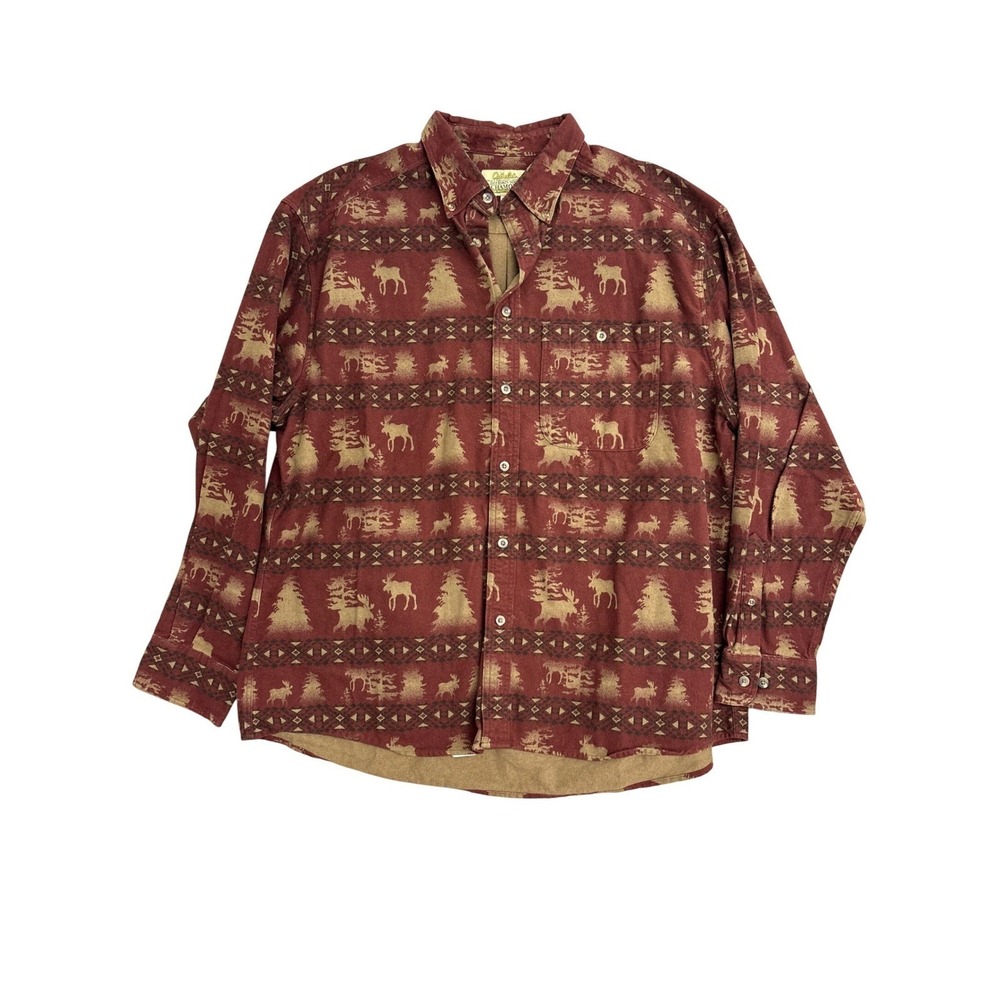 Cabelas Deerskin Soft Chamois Shirt Mens XL Red Moose Pine Tree Cotton Flannel